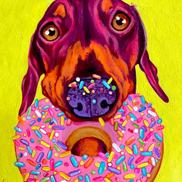 Dachshund Art print, Dunkin, Doxie, Weiner dog, donut, dachshund,