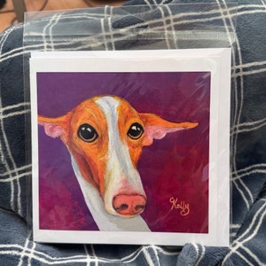 Carte d'art d'Ibiza, carte de lévrier courtart, carte d'impression de lévrier, carte de chien Cherry Cola, carte de whippet, galgo, lurcher, lévrier