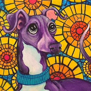 Italian Greyhound, Sighthound print, 11x14” print, greyhound, whippet, stained glass,