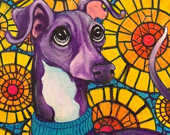 Italian Greyhound, Sighthound print, 11x14” print, greyhound, whippet, stained glass,