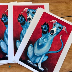 Carte d'art lévrier high five, carte de lévrier Courtsart, carte de lévrier, carte de whippet, galgo, lurcher, lévrier