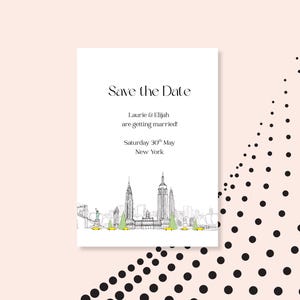 Save the Date card - New York Skyline | hand-drawn | A6 Portrait | edit in Canva | perfect for New York parties and events