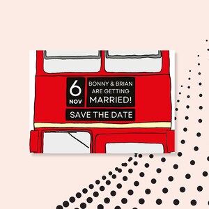 Save the Date Karte - Londoner Routemaster Bus design | A6 Querformat | perfekt für Londoner Partys |  Digitale Vorlage - Sofort Download