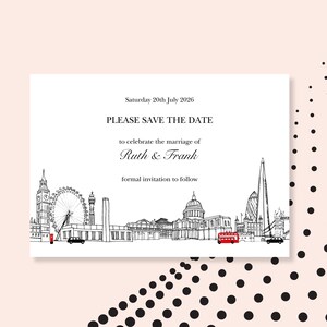Save the Date Karte - London Wahrzeichen Design | A6 Querformat | perfekt für Partys und Events in London | Digitale Vorlage - Sofort Download
