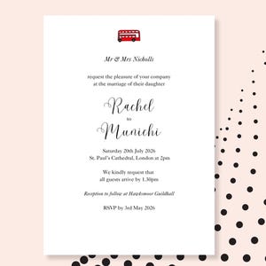 Hochzeitseinladung - London Bus Design | A5 Hochformat | perfekt für Partys und Events in London | Digitale Vorlage - Sofort Download