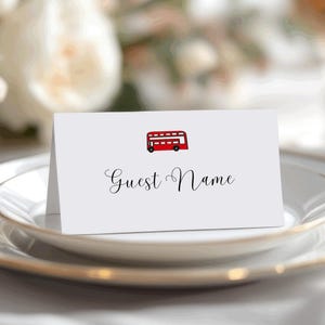 Platzkarten für Hochzeit Tisch Dekor - London Bus design - Tent fold - Digital Template - Instant Download