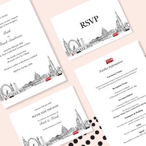 Druckbare Londoner Hochzeitsvorlage BUNDLE - bearbeitbare Sofort-Downloads **mit Save the Dates + Hochzeitseinladung + weiteren Info-Karte + Antwortkarte**