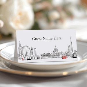 Platzkarten für Hochzeit Tisch Dekor - Londoner Wahrzeichen design - zelt falten - Digital Template - Instant Download