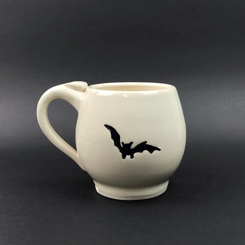 Large White Mug with Black Bat Halloween