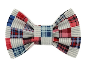 Liberty Check (Vintage Fabric) Snap-In Dog Bows® Bow Tie - For Dogs and Cats, Sailor Bows, Hair Bows, Headband