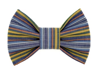 Serene Stripes (Vintage Fabric) Snap-In Dog Bows® Bow Tie - For Dogs and Cats, Sailor Bows, Hair Bows, Headband