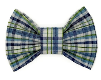 Seaside Seersucker (Vintage Fabric) Snap-In Dog Bows® Bow Tie - For Dogs and Cats, Sailor Bows, Hair Bows, Headband