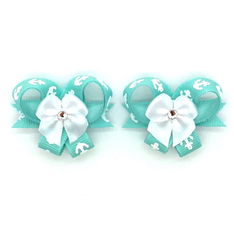 Dog Bow Pairs Easy To Use Pet Bows Drop Anchor Snap-In Dogs\u00ae Bow PAIR Small Dog Hair Bows Hair Friendly Pet Bows Dog Ear Bows