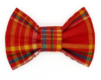 Punch Drunk Plaid (Vintage Fabric) Snap-In Dog Bows® Bow Tie - For Dogs and Cats, Sailor Bows, Hair Bows, Headband
