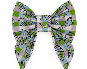 Seashells by the Seashore Snap-In Dog Bows® Bow Tie - For Dogs and Cats, Sailor Bows, Hair Bows, Headband