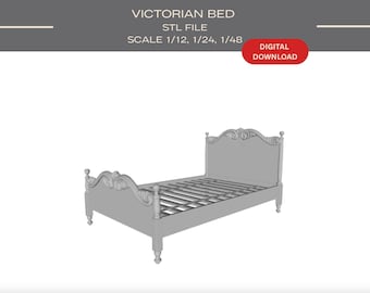 Victorian Dollhouse Bed: 3D Print STL Files (1/12, 1/24, 1/48 Scale)