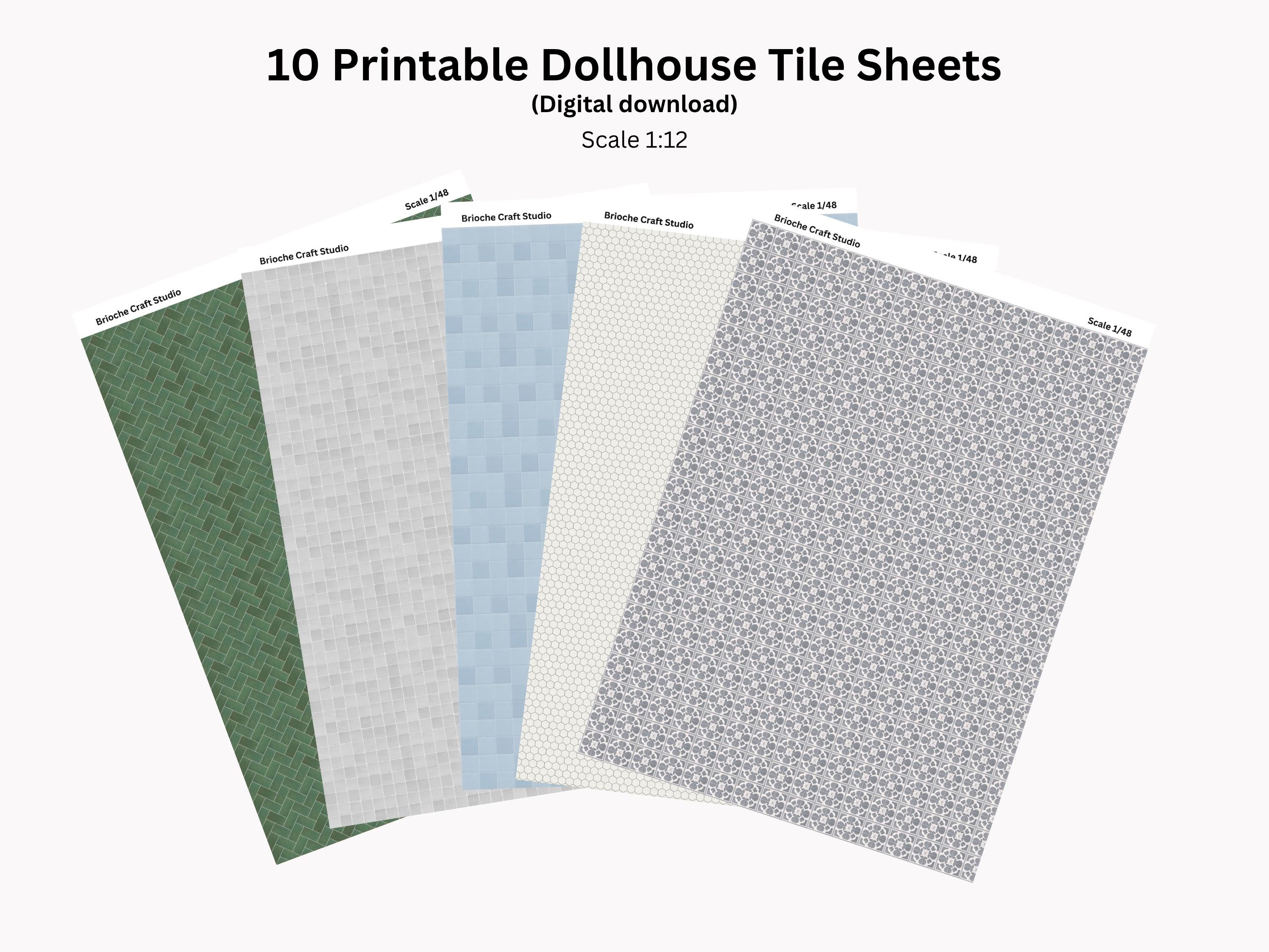 Tileable Funhouse Pattern 10 Printable Dollhouse Tile Sheets Kitchen Bathroom Floor Patterns 1:12 ...
