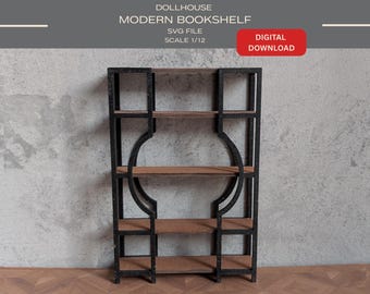 Miniature Dollhouse Bookshelf 1:12 Scale – SVG File Laser Cutting modern Dollhouse Furniture