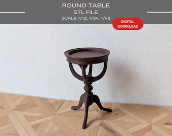 Dollhouse Victorian Round Table: 3D Print STL Files - 1/12, 1/24, 1/48 Scale