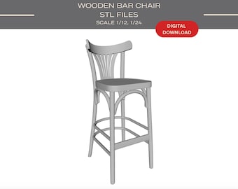 Houten barstoel poppenhuis: 3D-print STL-bestand (1/12, 1/24) (digitale download)