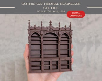 Gothic Cathedral Bookcase Cabinet Library 3D Model STL for Dollhouse (1/12, 1/24, 1/48)
