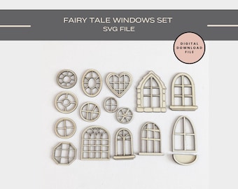 Conjunto de ventanas de hadas SVG, archivo cortado con láser para proyectos de fantasía de dioramas en miniatura de bricolaje.