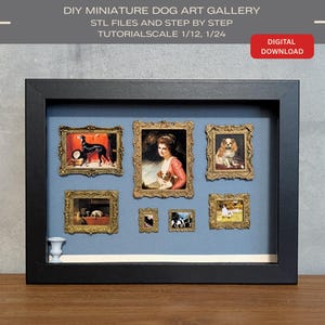 DIY miniatyr konstgallerihundar - 3D-utskrift STL-filer, utskrivbart konstverk och handledning Shadowbox, liten museumsdisplay, hundkonst väggdekor