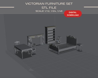 Dollhouse Victorian Furniture STL File Bundle (1:12, 1∶24, 1∶48 Scales)