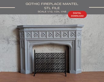 Repisa de chimenea gótica para casa de muñecas: imprimible en 3D a escala 1/12, 1/24, 1/48 (archivo STL)