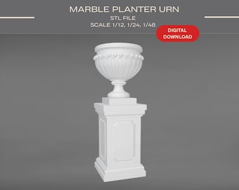 Dollhouse Marble Garden Urn Planter: 3D Print STL Files (1/12, 1/24, 1/48 Scale)