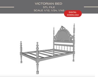 Victorian Dollhouse Bed: 3D Print STL Files (1/12, 1/24, 1/48 Scale)
