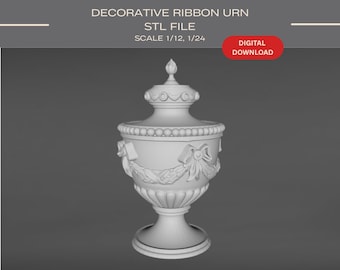 Antique Neoclassical Ribbon Garland Decorative Urn 3D Print File