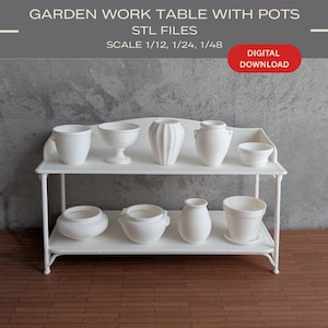 Miniatyrträdgårdsbord med krukor: Dockhus STL-filer (digital nedladdning)