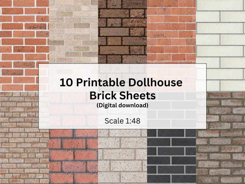 Scale Pattern Brick 10 Printable Brick Wall Dollhouse Wallpaper, 1:48 Quarter Scale ...