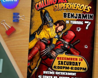 Deadpool & Wolverine Birthday Invitation: Editable Superhero Party (5x7) (Digital Download)