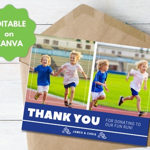 Modelo de agradecimento editável, corrida divertida, de crianças, modelo Canva, cartão postal personalizado