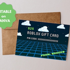 Tarjeta de regalo editable, tarjeta de regalo digital, tarjeta de regalo de Roblox, personalizada, plantilla de tarjeta de regalo de cumpleaños