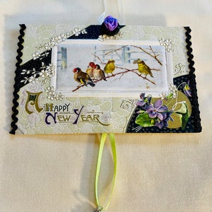 ORNEMENT/mur d’oiseau de carte postale vendu-vintage suspendu avec des embellissements