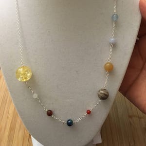 Solar System (including PLUTO!) sterling silver and gemstone bead necklace -- science education geek chic collection earth Venus Saturn