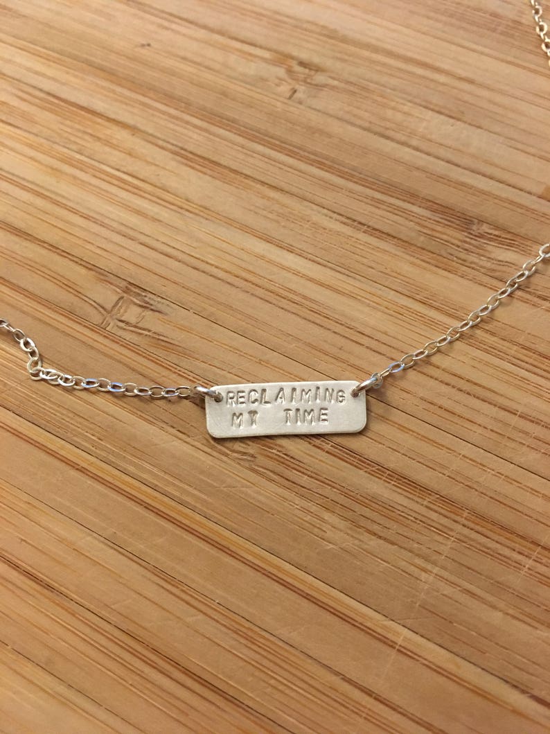 RECLAIMING MY TIME sterling silver bar necklace hand stamped. feminism politics congress democrat anti-trump Maxine Waters quote image 2
