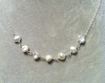 Keshi type Freshwater Pearl links and chain necklace -- sterling silver