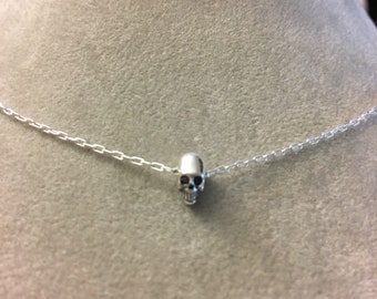 Tiny skull sterling silver necklace -- tiny things murderino mfm my favorite murder miniatures