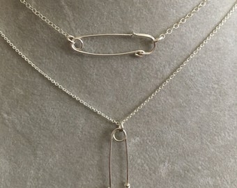 Tiny Sterling silver Safety Pin necklace -- politics election democrat feminist 2016 equality care solidarity