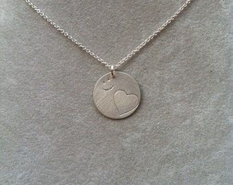 Love Note From Pluto stamped sterling necklace  .  Pendant heart planet Pluto love