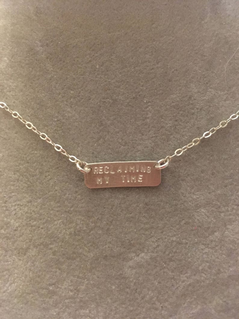 RECLAIMING MY TIME sterling silver bar necklace hand stamped. feminism politics congress democrat anti-trump Maxine Waters quote image 1