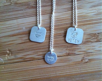 Cat or dog necklace--choice of sizes and styles  name option -- stampted sterling silver