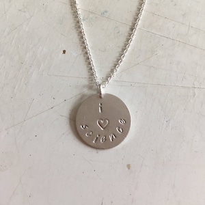 I *heart* science-- stamped sterling silver necklace  science education geek chic collection