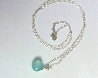 Blue Chalcedony briolette necklace --sterling silver