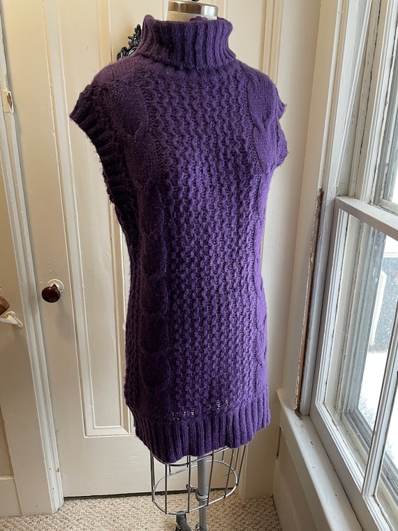 purple sweater dress knit turtleneck sleeveless