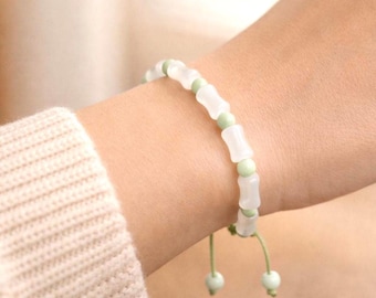 Adjustable Bamboo Style Beaded Bracelet, Korean Hanbok Gift